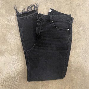 A&F Black Distressed High Rise Straight Leg Denim